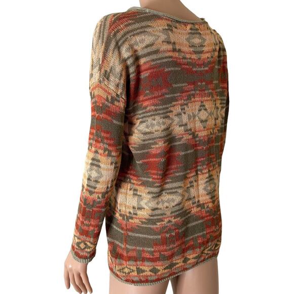 Denim & Supply Ralph Lauren Shirt Brown Small Southwest Tribal Aztec loose knit - Picture 3 of 7